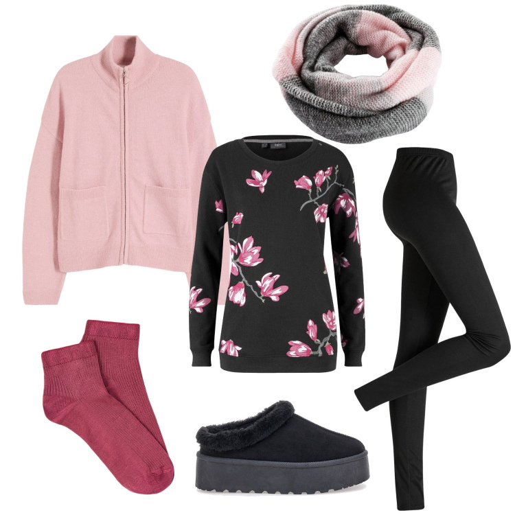 Outfit donna - Comodamente a casa!. Stile Basic per Tutti i giorni. Abbinamento con felpe, foulard, leggings, cardigans, collant, ciabatte.
