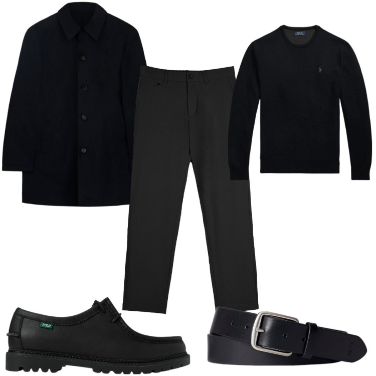 Outfit uomo - Total look #2300608. Stile Casual per Tutti i giorni. Abbinamento con cinture, scarpe stringate, maglieria, pantaloni chino, trench.