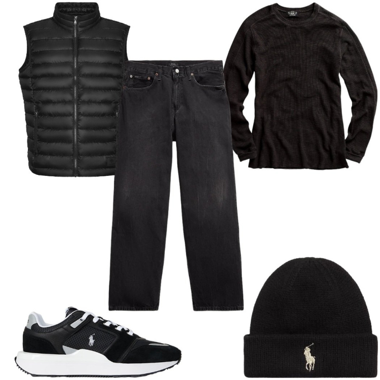 Outfit uomo - Total look #2300609. Stile Casual per Tutti i giorni. Abbinamento con maglieria, berretti, sneakers, jeans, piumini.