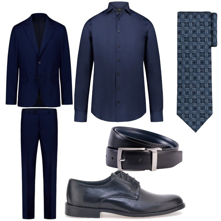 Outfit uomo - Serata di festa. Stile Business/Elegante per Serata speciale. Abbinamento con camicie, scarpe stringate, abiti, cinture, cravatte.