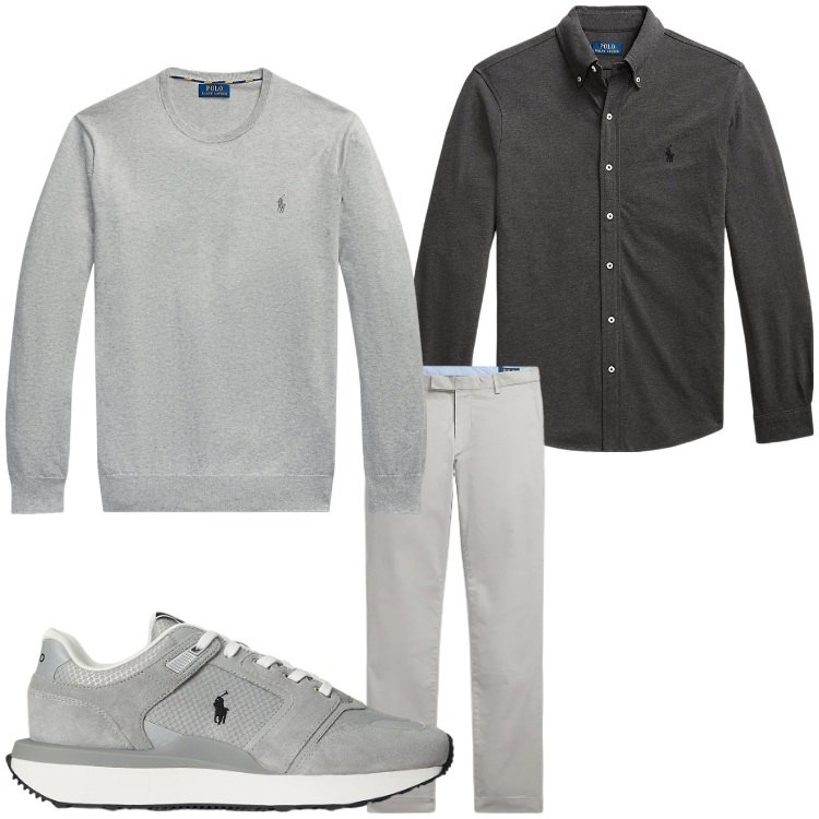 Outfit uomo - Grigio per me. Stile Casual per Tutti i giorni. Abbinamento con maglieria, camicie, pantaloni, sneakers.