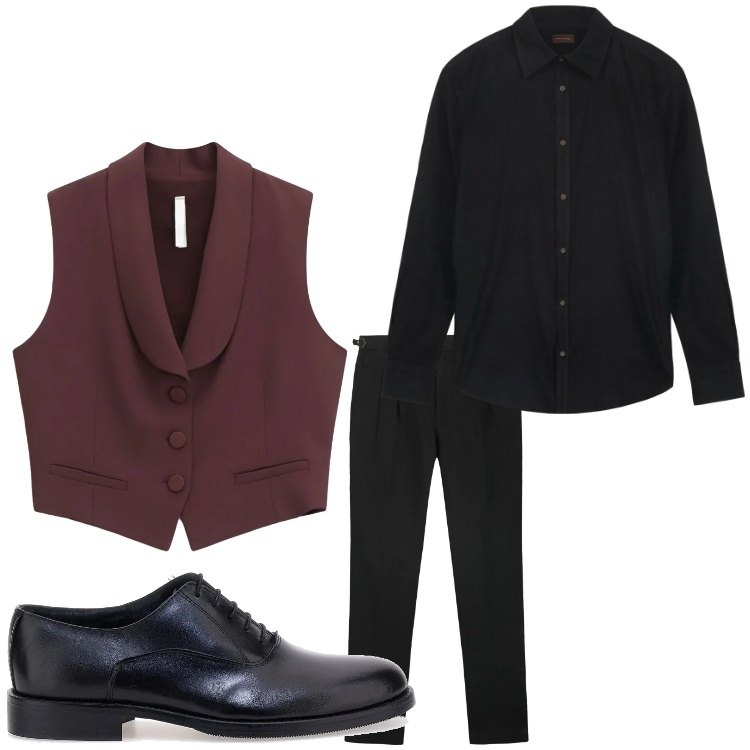 Outfit uomo - In gilet. Stile Business/Elegante per Serata speciale. Abbinamento con gilet, scarpe stringate, pantaloni, camicie.