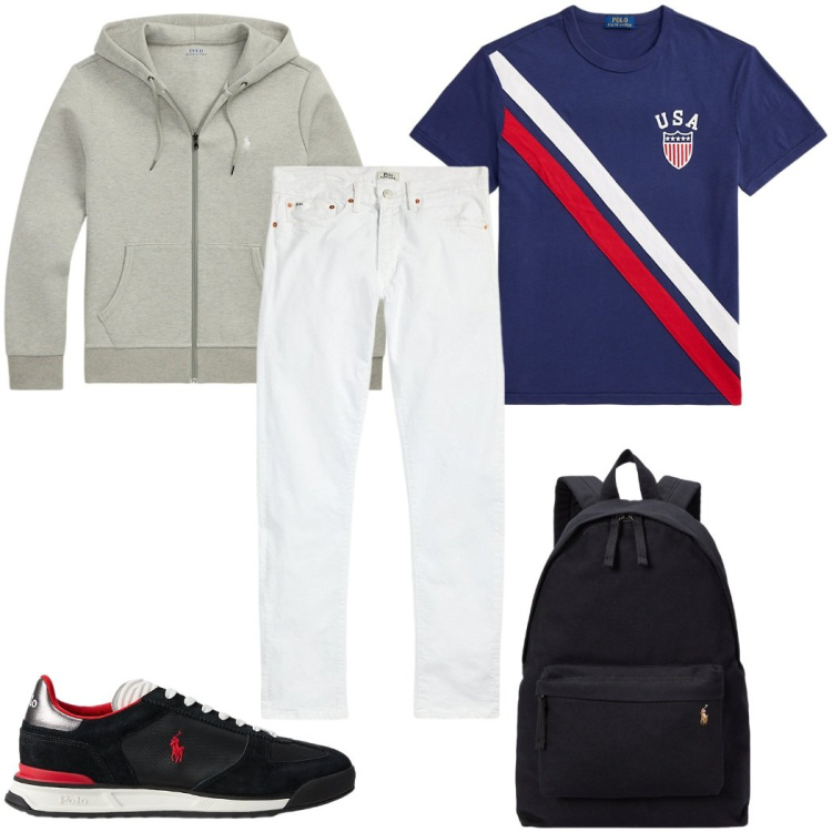 Outfit uomo - Total look #2300620. Stile Trendy per Tutti i giorni. Abbinamento con jeans, borse sportive, felpe, sneakers, t-shirt.