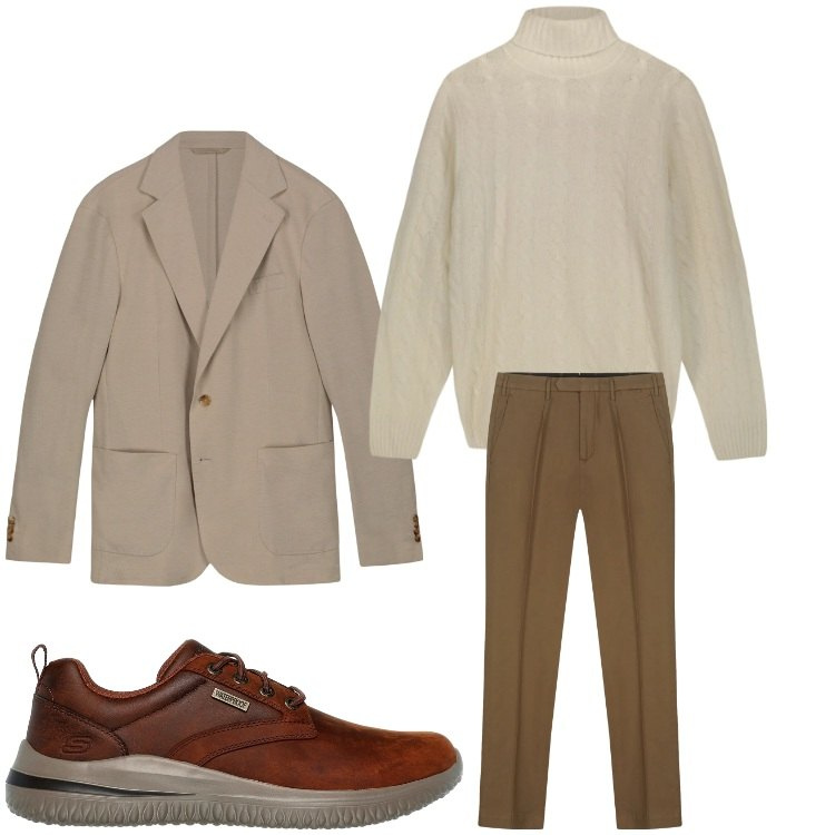 Outfit uomo - Marrone. Stile Business/Elegante per Ufficio. Abbinamento con giacche, scarpe stringate, pantaloni, maglieria.