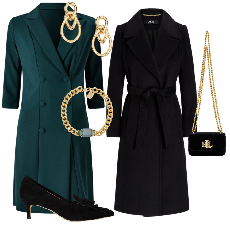 Outfit donna - Matrimonio a dicembre. per Cerimonia. Abbinamento con vestiti midi/longuette, décolleté, cappotti, pochette, braccialetti, orecchini.