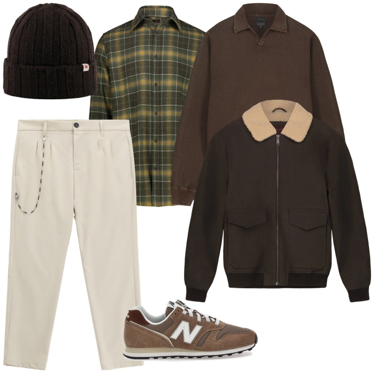 Outfit uomo - Domenica mattina. per Tutti i giorni. Abbinamento con pantaloni, berretti, camicie, sneakers, maglieria, bomber.