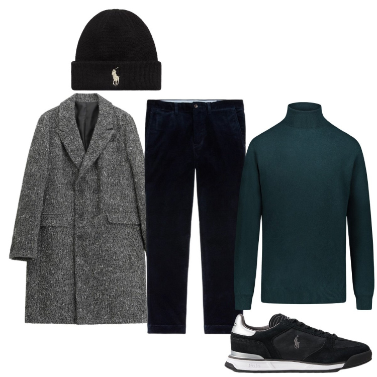 Outfit uomo - Total look #2300647. Stile Trendy per Tutti i giorni. Abbinamento con cappotti, pantaloni, berretti, sneakers, maglieria.