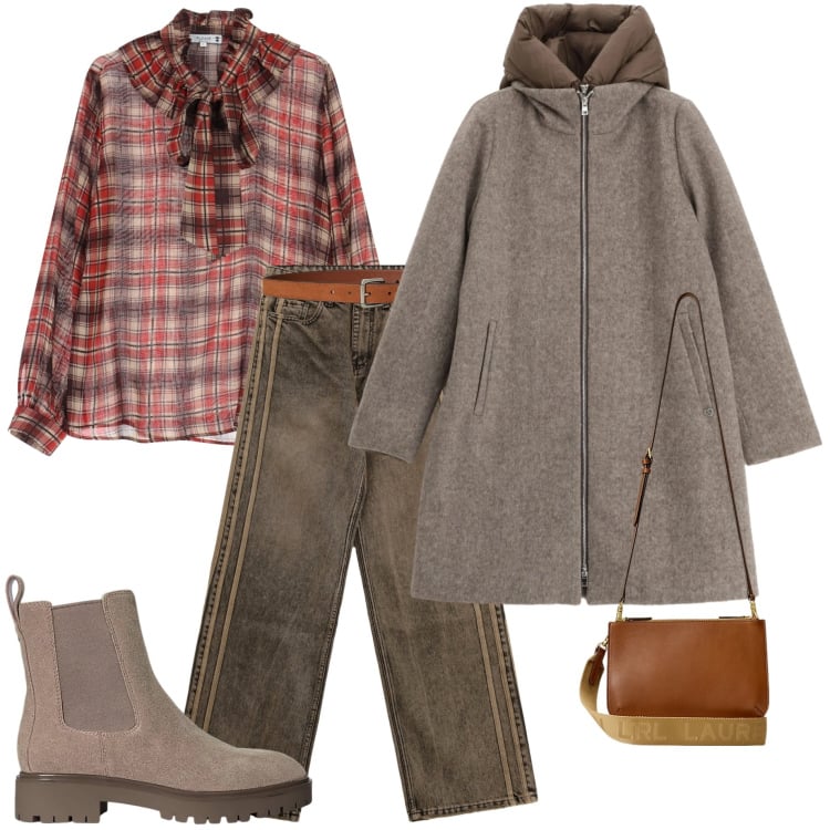 Outfit donna - Urban style. Stile Urban per Tutti i giorni. Abbinamento con piumini, bluse, jeans, borse a tracolla, stivaletti chelsea, cinture.