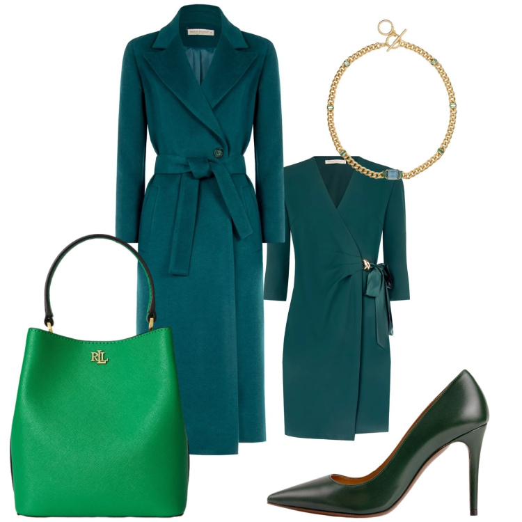 Outfit donna - Morbido verde. Stile Chic per Serata fuori. Abbinamento con vestiti a tubino, cappotti, borse a secchiello, décolleté, collane.