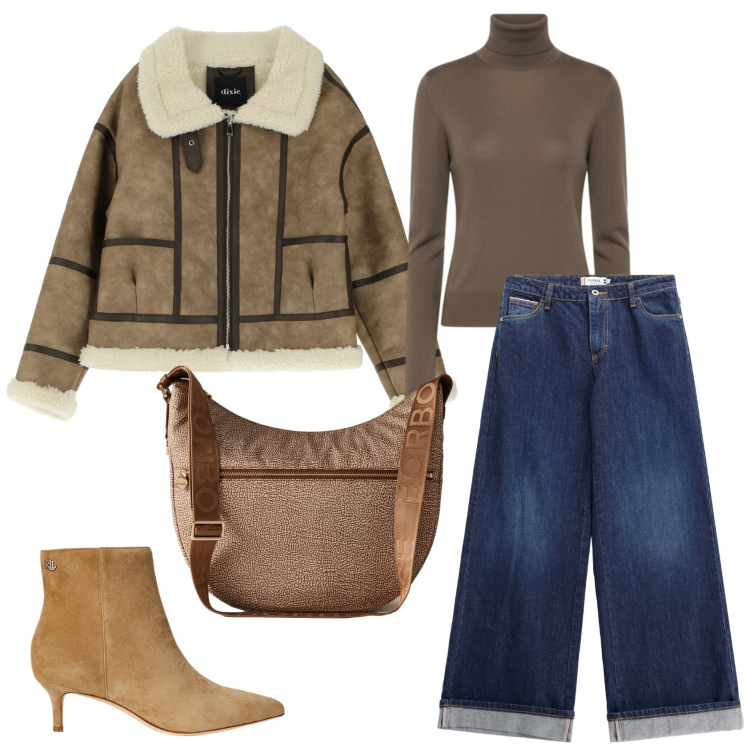 Outfit donna - Total look #2300664. Stile Casual chic per Tutti i giorni. Abbinamento con jeans, blazer, borse a spalla, stivaletti, maglieria.