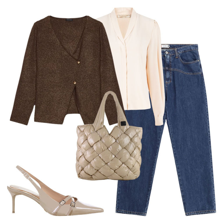 Outfit donna - Total look #2300679. Stile Casual chic per Tutti i giorni. Abbinamento con jeans, décolleté, camicie, borse tote, cardigans.