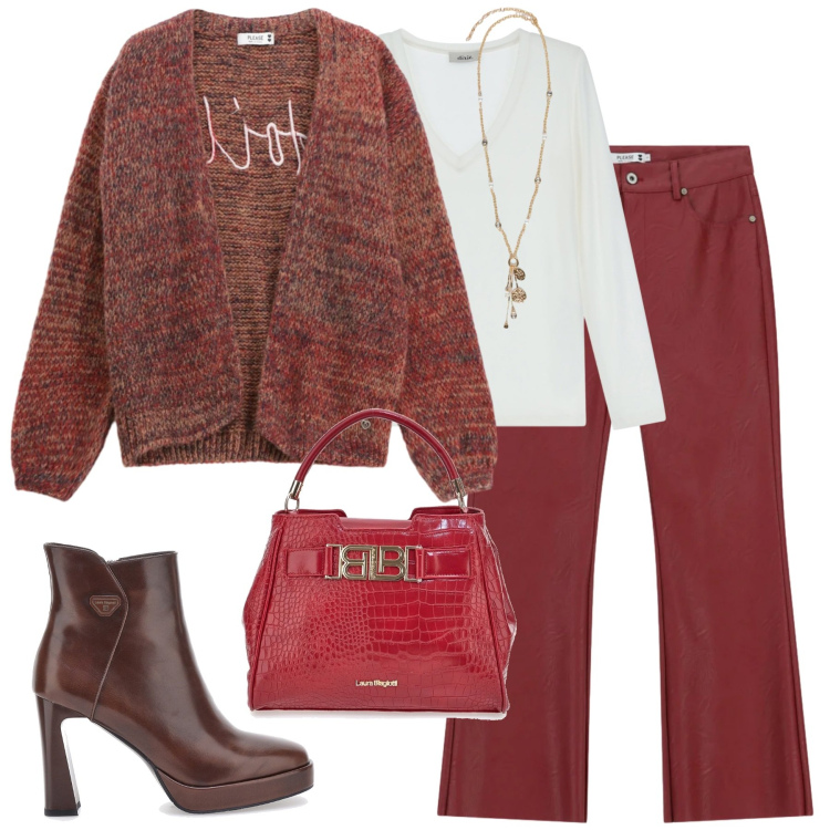 Outfit donna - City. Stile Casual chic per Tutti i giorni. Abbinamento con pantaloni, cardigans, t-shirt, stivaletti, borse a mano, ciondoli.