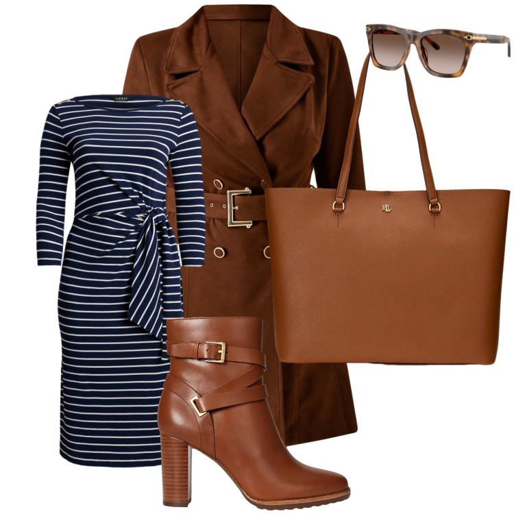 Outfit donna - Caramello. Stile Casual per Tutti i giorni. Abbinamento con trench, borse tote, stivaletti, occhiali da sole, vestiti lunghi.