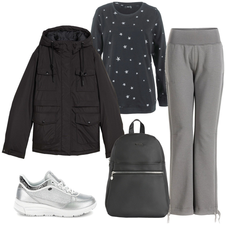 Outfit donna - Total look #2300715. Stile Casual per Tutti i giorni. Abbinamento con maglieria, blazer, zaini, sneakers alte, pantaloni.