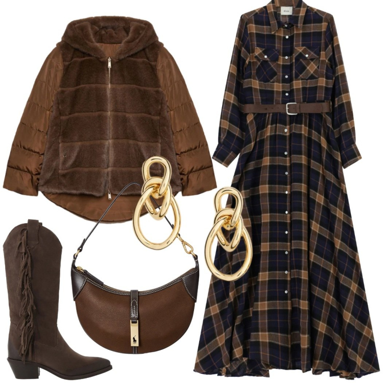 Outfit donna - Total look #2300728. Stile Casual chic per Tutti i giorni. look ideale per Tall. Abbinamento con stivali, vestiti lunghi, borse a spalla, orecchini, ecopellicce.