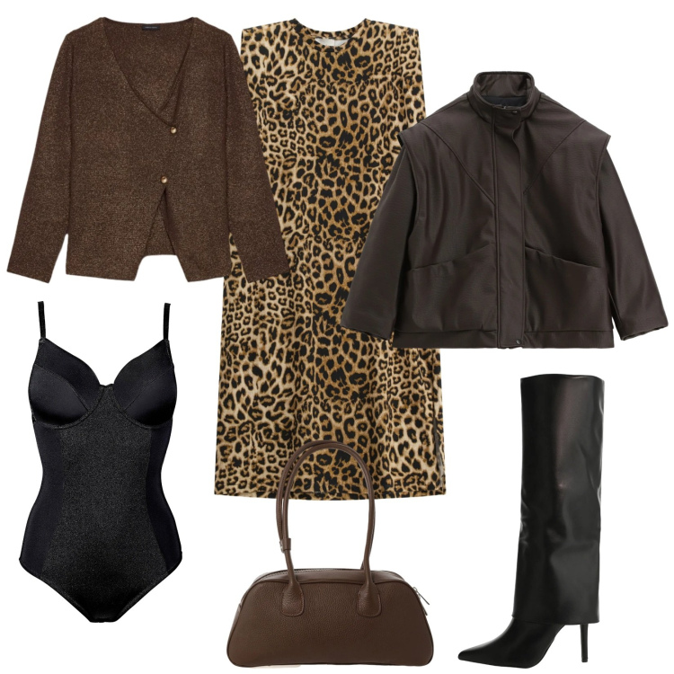 Outfit donna - Total look #2300731. Stile Chic per Serata fuori. Abbinamento con body, stivali, vestiti midi/longuette, borse a mano, blazer, cardigans.