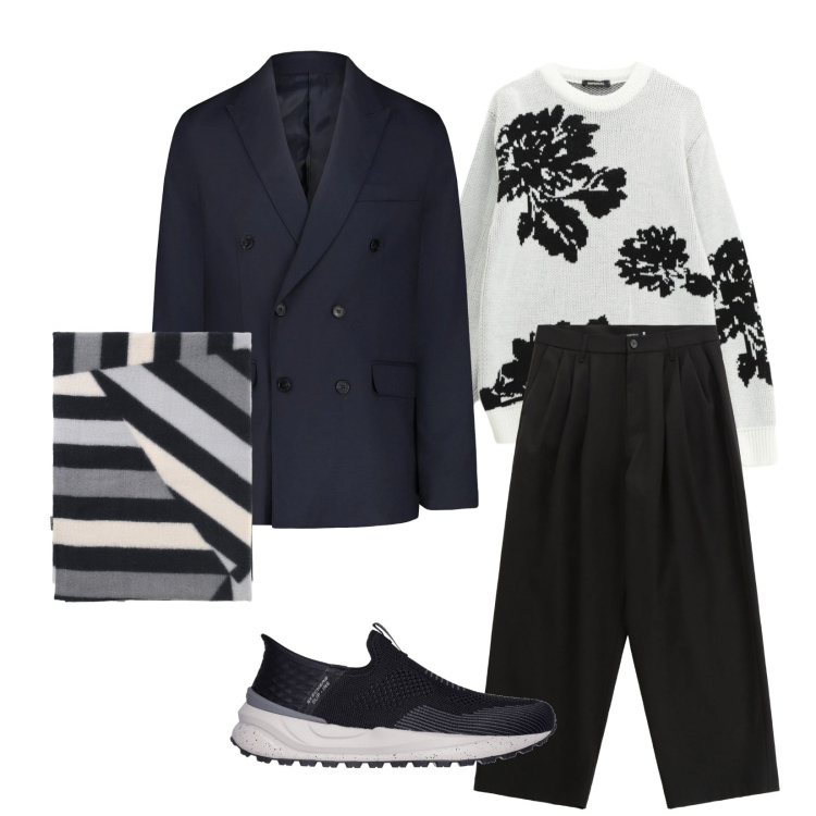 Outfit uomo - L\' amico della porta accanto. Stile Trendy per Serata speciale. Abbinamento con pantaloni, pullovers, sciarpe, sneakers, giacche.
