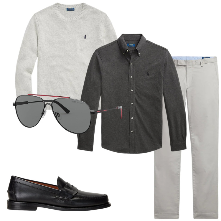 Outfit uomo - Total look #2300741. Stile Urban per Tutti i giorni. Abbinamento con occhiali da sole, scarpe stringate, maglieria, camicie, pantaloni.