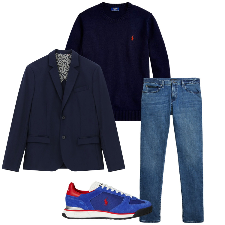 Outfit uomo - Total look #2300743. Stile Trendy per Tutti i giorni. Abbinamento con giacche, maglieria, jeans, sneakers.