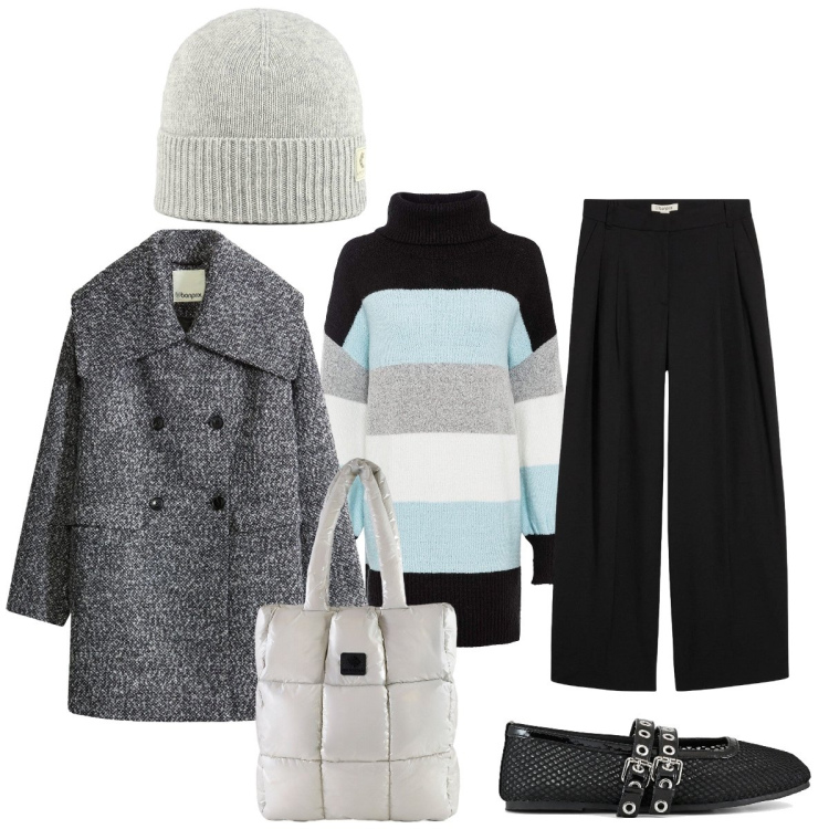 Outfit donna - Casual ma curato. Stile Casual chic per Tutti i giorni. Abbinamento con maglieria, pantaloni, cappotti, shopping bag, berretti, ballerine.