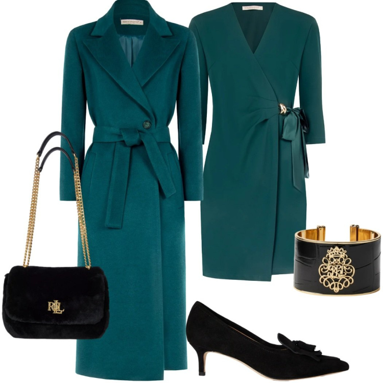 Outfit donna - Cerimonia in verde. Stile Chic per Cerimonia. Abbinamento con vestiti a tubino, cappotti, braccialetti, décolleté, borse a spalla.