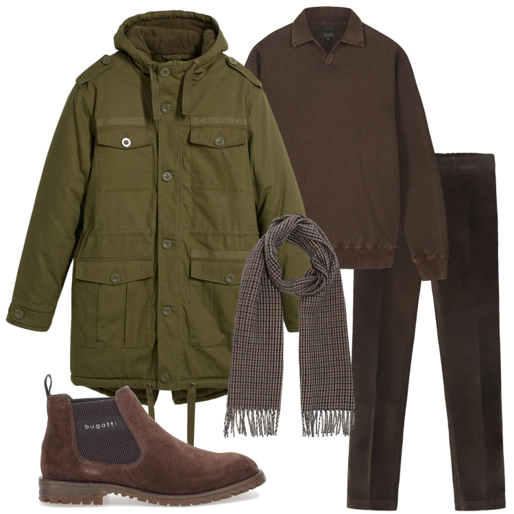 Outfit uomo - Urban style. Stile Urban per Tutti i giorni. Abbinamento con parka, pantaloni, stivali e stivaletti, sciarpe, maglieria.