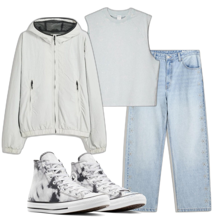 Outfit hombre - Urban #5898. Estilo Urban para Todos los días. Combinación con chaquetas, camisetas sin mangas, vaqueros, sneakers.