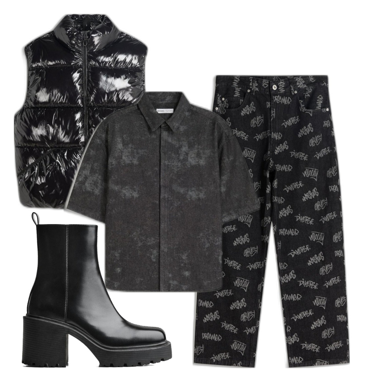 Outfit hombre - Trendy #7218. Estilo Trendy para Noche especial. Combinación con chalecos, camisas de manga corta, vaqueros, botas y botines.