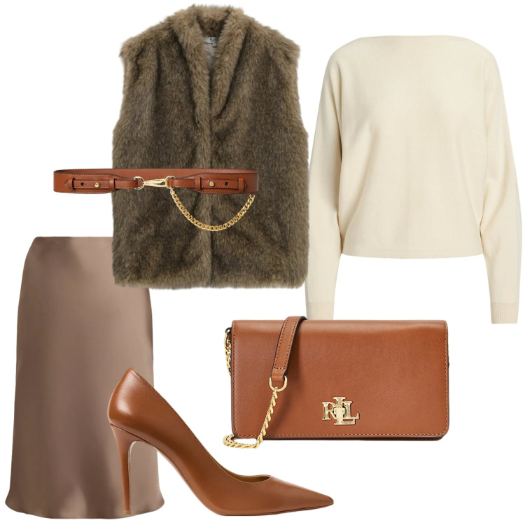 Outfit donna - Smanicato avvolgente. Stile Chic per Serata fuori. Abbinamento con blazer, borse a mano, décolleté, gonne, maglieria, cinture.