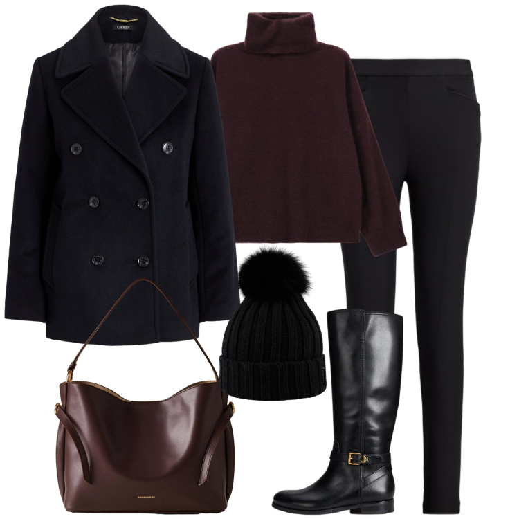 Outfit donna - City. Stile Casual chic per Tutti i giorni. Abbinamento con maglieria, borse a mano, stivali, pantaloni, cappotti, berretti.