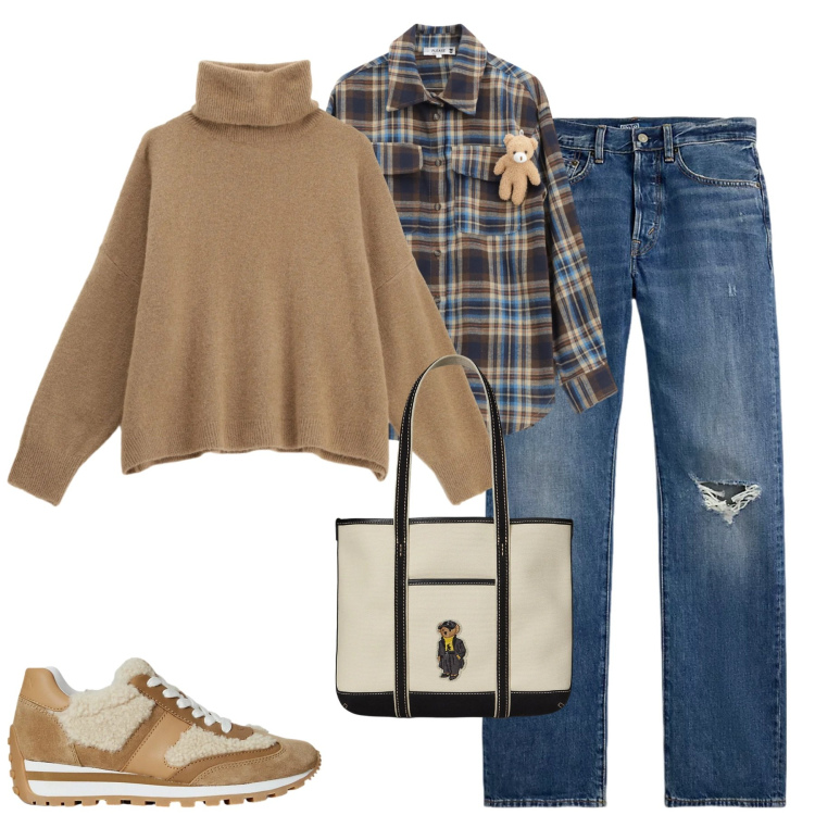 Outfit donna - Teddy. Stile Casual chic per Tutti i giorni. Abbinamento con camicie, maglieria, jeans dritti, sneakers, borse tote.