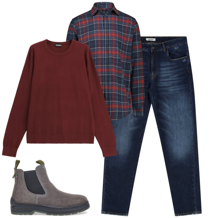 Outfit uomo - La camicia fantasia check. Stile Casual per Tutti i giorni. Abbinamento con jeans dritti, maglieria, stivali e stivaletti, camicie.