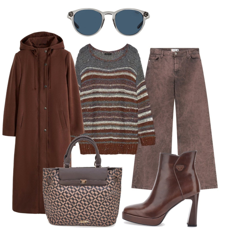 Outfit donna - La maglia in lame’. Stile Glamour per Tutti i giorni. Abbinamento con cappotti, pantaloni a palazzo, occhiali da sole, stivaletti, borse a mano, maglieria.