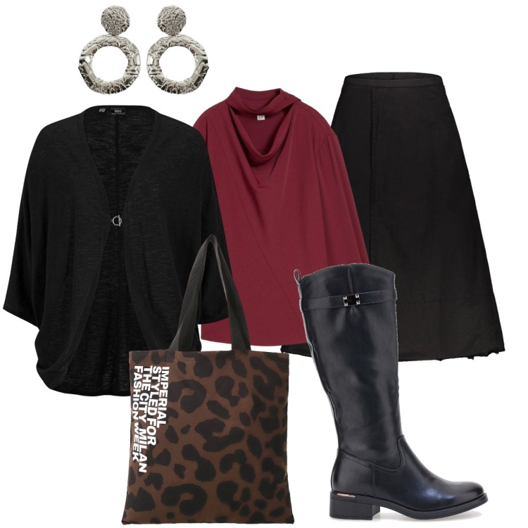 Outfit donna - Semplice ma curato. Stile Bon Ton per Ufficio. Abbinamento con bluse, cardigans, shopping bag, orecchini, stivali, gonne lunghe.