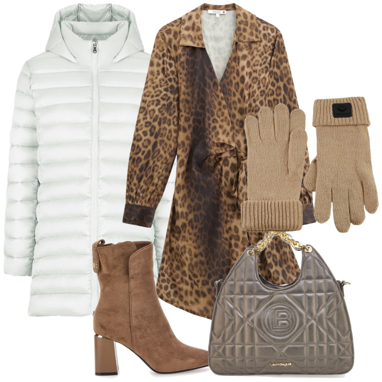 Outfit donna - Domenica dí dicembre. Stile Urban per Tutti i giorni. Abbinamento con vestiti corti, piumini, guanti, stivaletti, borse a mano.