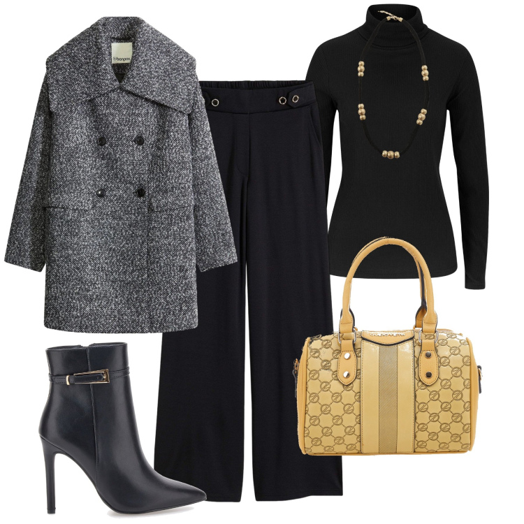 Outfit donna - Twist giallo aperitivo o lavoro. Stile Glamour per Tutti i giorni. Abbinamento con cappotti, maglieria, pantaloni, collane, borse a spalla, stivaletti.