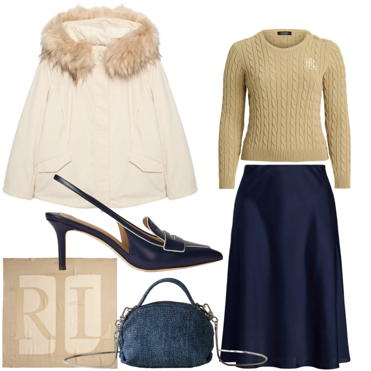 Outfit donna - Il foulard prezioso. Stile Minimal per Ufficio. Abbinamento con borse a mano, gonne, maglieria, sciarpe, décolleté, piumini.