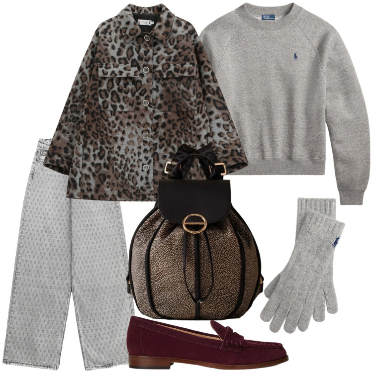 Outfit donna - Il cappotto grintoso. Stile Glamour per Ufficio. Abbinamento con cappotti, jeans, zaini, felpe, mocassini, guanti.