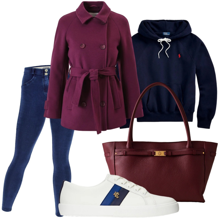 Outfit donna - Il morbido cappotto. Stile Minimal per Scuola/Università. Abbinamento con caban, shopping bag, jeggings, sneakers, felpe con cappuccio.