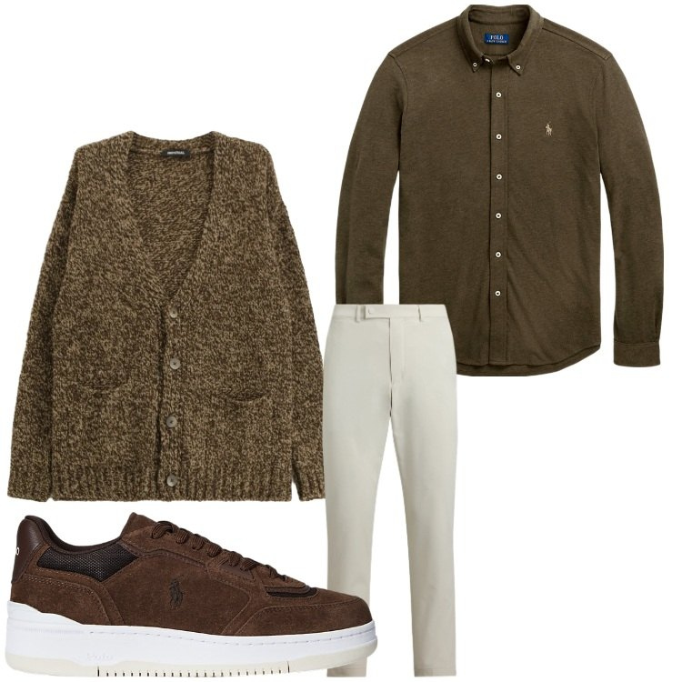 Outfit uomo - Con stile. Stile Business/Elegante per Ufficio. Abbinamento con cardigans, camicie, sneakers, pantaloni.