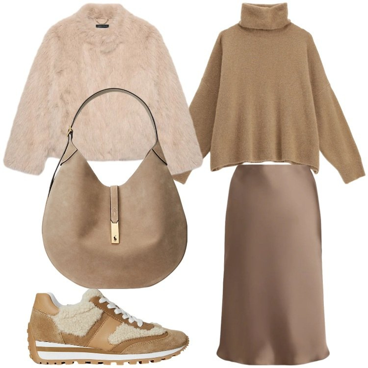 Outfit donna - Chiaramente. Stile Sporty chic per Serata fuori. Abbinamento con maglieria, gonne, sneakers, borse a spalla, ecopellicce.