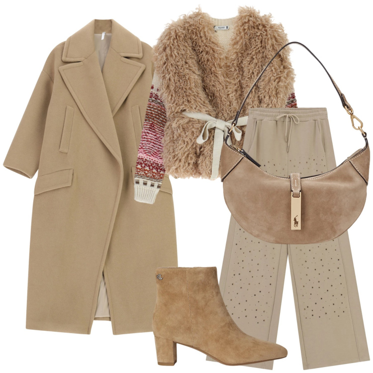 Outfit donna - Look cittadino. Stile Urban per Ufficio. Abbinamento con maglieria, pantaloni, cappotti, stivaletti, borse a spalla.