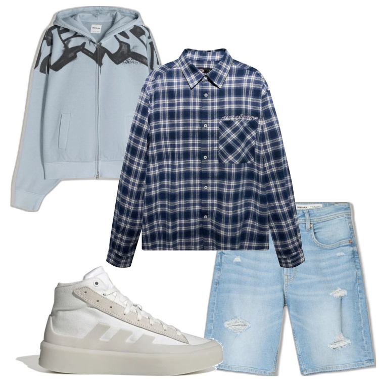 Outfit hombre - Casual look. Estilo Casual para Todos los días. Combinación con sneakers, bermudas, sudaderas con capucha, camisas.