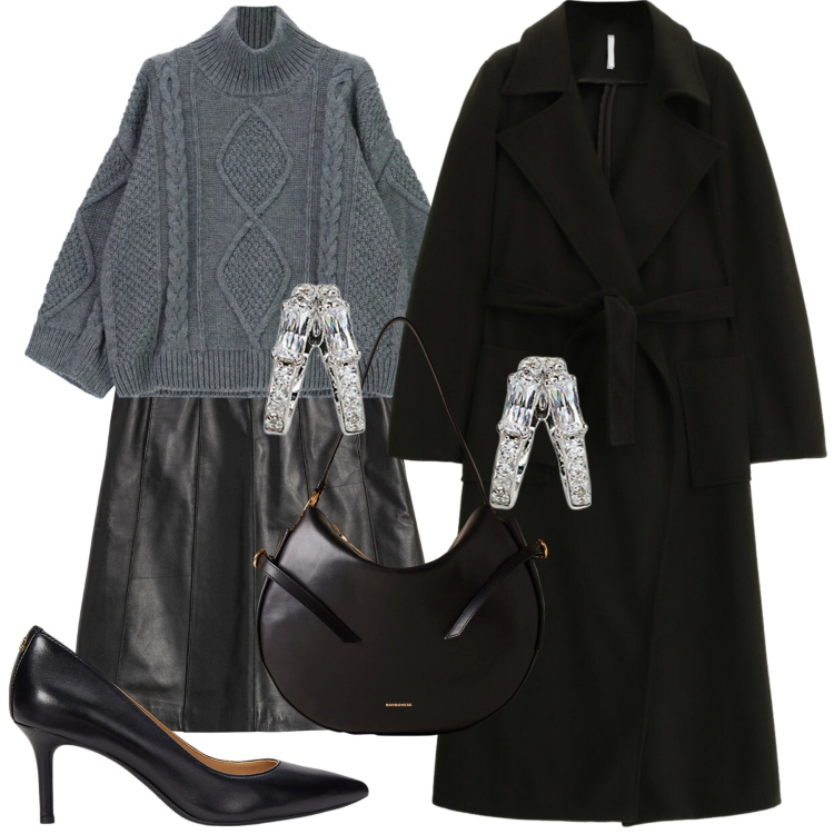 Outfit donna - Morbida eleganza. Stile Urban per Ufficio. Abbinamento con gonne, maglieria, cappotti, borse a spalla, orecchini, décolleté.