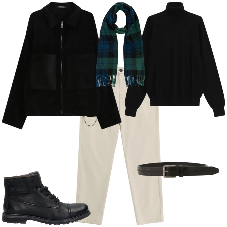 Outfit uomo - Trendy per ogni giorno. Stile Trendy per Tutti i giorni. Abbinamento con pantaloni, cinture, maglieria, cappotti, sciarpe, anfibi.