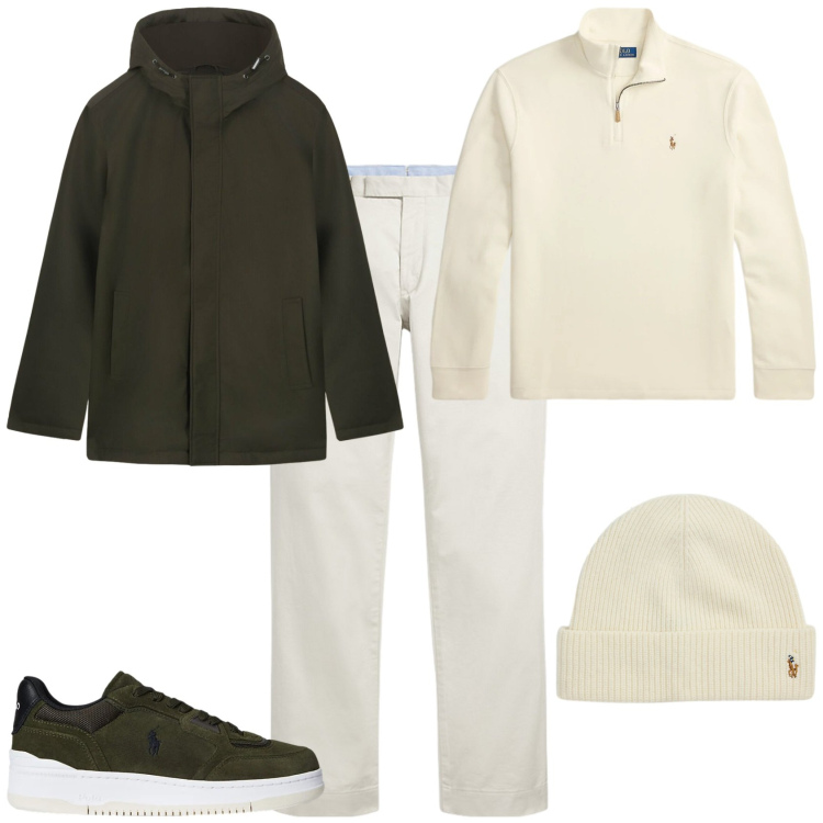 Outfit uomo - Trendy serata speciale. Stile Trendy per Serata speciale. Abbinamento con pantaloni chino, sneakers, pullovers, berretti, eskimo.