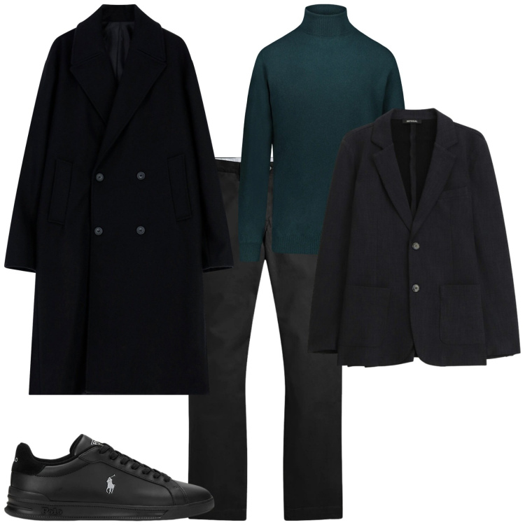 Outfit uomo - Trendy serata fuori. Stile Trendy per Serata speciale. Abbinamento con cappotti, giacche, pantaloni, sneakers, maglieria.