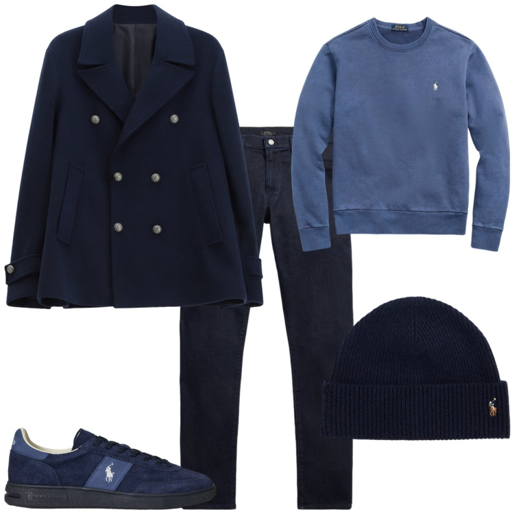 Outfit uomo - Trendy week end fuori porta. Stile Trendy per Tutti i giorni. Abbinamento con cappotti, felpe, berretti, jeans, sneakers.