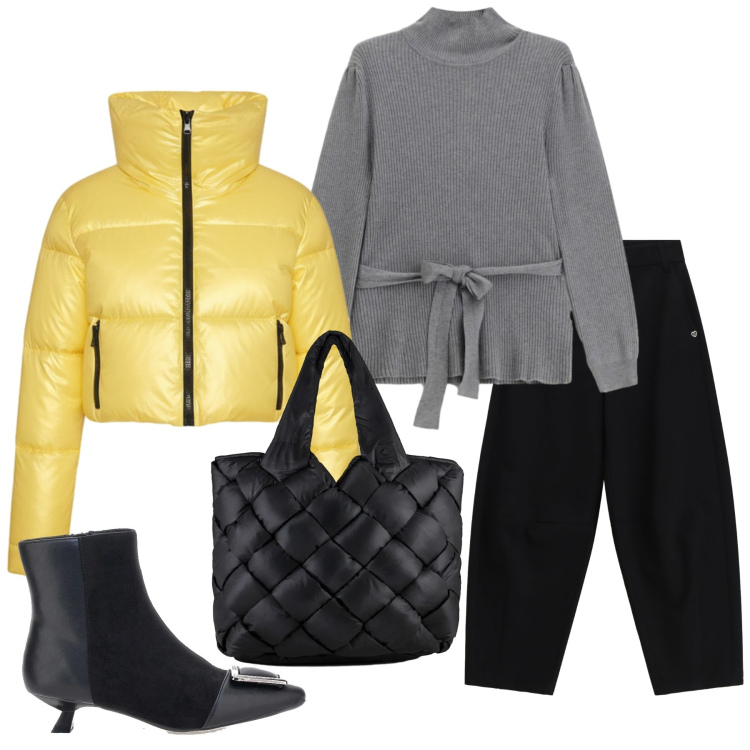 Outfit donna - Total look #2301169. Stile Glamour per Serata fuori. Abbinamento con pantaloni a palazzo, maglieria, borse tote, piumini, stivaletti.