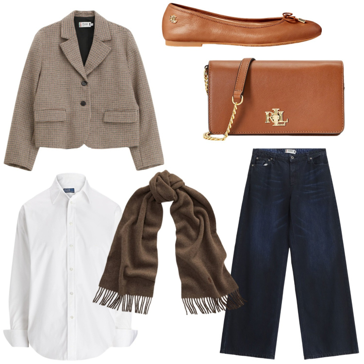 Outfit donna - Dark Blue jeans. Stile Casual chic per Tutti i giorni. Abbinamento con jeans, blazer, camicie, ballerine, borse a mano, sciarpe.